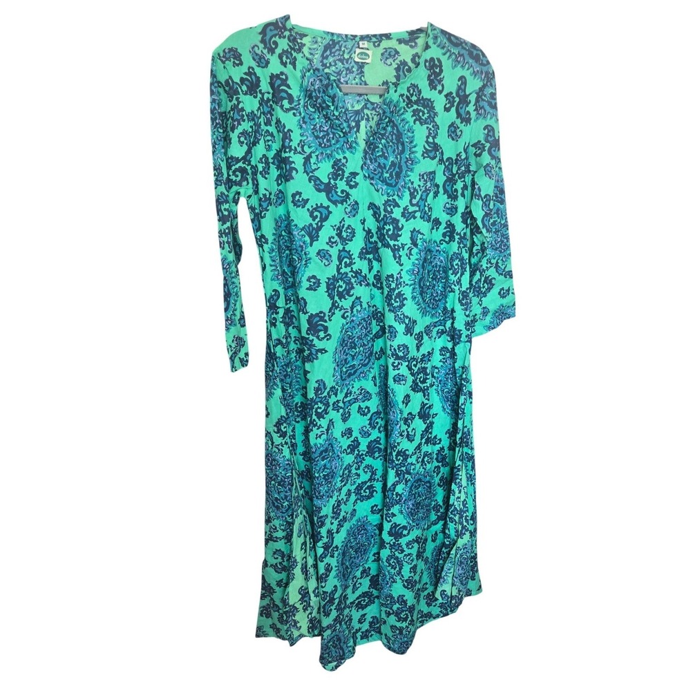 Dolma Calypso Dandelion Dress Maxi Green Blue Floral Pockets Boho Cotton Medium